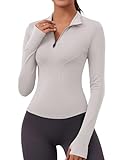 Rapbin Sportshirt Damen Langarm Laufshirt Leicht Fitness Crop Tops Slim Fit mit Reißverschluss und...