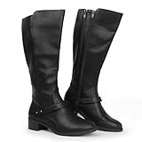 Hawkwell Damen-Reitstiefel mit breiter Wade und doppeltem Reißverschluss, Schwarz Synthetik EU 41