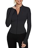IECCP Sport Tshirts Damen Langarm Laufshirt Yoga Gym Crop Top Trainingsshirt Reißverschluss...