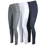 Lazura - Damen Sommer Reitleggings Lea | Vollbesatz aus Silikon | Reithose in Weiß mit Handytaschen...