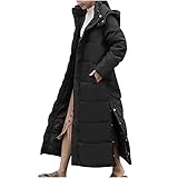 Daunenjacke mit Kapuze Damen Langer warmer wattierter Mantel Einfarbige Winterjacke Knöchellange...