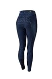 HORZE Damen Reithose Kaia, Sommer Vollbesatzhose aus Jeans mit Silikon Grip, Blau, 36
