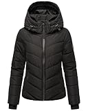 MARIKOO Damen Winterjacke Steppjacke warm mit Abnehmbarer Kapuze Samuiaa XVI Black Gr. S