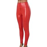 DGZTWLL Kunstleder-Leggings für Damen, sexy Reißverschluss im Schritt, hohe Taille, schmale...