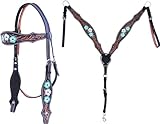 EQUIGEAR Western-Leder-Set mit handgefertigtem Kopfstück und Vorderzeug mit Zügeln....