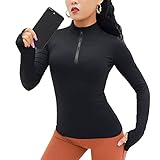 KOEMCY Langarmshirt Damen Sweatshirt Sportshirt Leicht Fitness Oberteil mit 1/4 Reißverschluss...