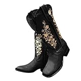 Binggong Cowboystiefel Damen Blumen Bestickte Westernreitstiefel Damen Cowboy-Stiefel mit...