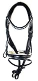 Hochwertige Trense Amber aus Leder Schwarz/Weiß Neu incl. Zügel, Größe:Pony