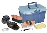 Kerbl Putzbox blau mit Inhalt (für Pferde, Pferdebürsten, Mähnenbürsten, Putzkiste mit Bürsten,...