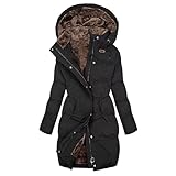 Winter Hoodie Damen Gefüttert, Damen Mantel Winterjacke Warm Lang Winterparka mit Kapuze Fell...