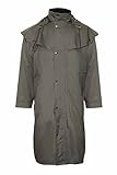 Reitmantel / lange Jacke für Herren, wasserdicht, mit kariertem Innenfutter Gr. Medium, olivgrün