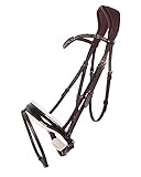 QHP Schwedische Trense Lupine Leder Stirnriemen mit Strass-Splittern (Warmblut, braun/beige)