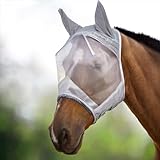 Harrison Howard CareMaster Pferde Fliegenmaske UV-Schutz mit Ohrenschutz Silber Warmblut (L)