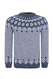 Handgestrickter Islandpullover – Hellblau - Langarm Wollpullover mit Rundhals- Gr. XL