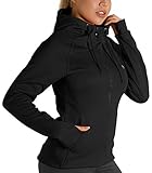 icyzone Damen Sportjacke Laufjacke voll Zip Trainingsjacke mit Kapuze, Fitness Hoodie Langarm Shirt...