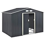 Juskys Metall Gerätehaus XL 9m³ mit Satteldach, Schiebetür & Fundament - 277 × 191 × 192 cm -...