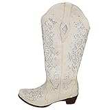 LLDG Damen Cowboystiefel Westernstiefel für, Halbhohe Stiefel Stickereien Biker Boots rutschfest...