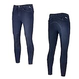 PIKEUR Herren Kniebesatz Reithose NAVARO Jeans Grip Herbst/Winter 2021,Denim Blue, 48