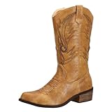 SheSole Damen Cowboy-Stiefel aus Leder - gefütterte Westernstiefel für Damen, hochwertige...