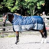 Regendecke Winterdecke Turnout 100% Wasserdicht 600D mit Fleece Highneck Multi Farbe Navy/Grau -...