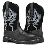 Hawkwell Damen Western Cowgirl-Stiefel mit mittelhoher Wade bestickt modische Stiefel,Schwarz EU 42