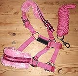 HKM Shetty Fell Plüsch Halfter Set Glitter ideal auch für´s Holzpferd (pink)