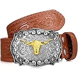 Jadive Herren Gürtel Western Cowboy Bull Leder Schnallen Gürtel Longhorn Schnalle mit Blumen...