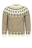 Handgestrickter Damen Islandpullover - Dicker Wollpullover mit Rundhals - beige/braun - Gr. M