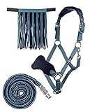 HKM 4057052289545 Halfter Mit Strick Panik & Fliegenfransen5069 Petrol/Navyvollblut