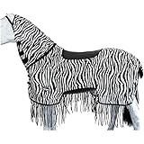 Marengos - Zebra Fliegenausreitdecke mit Fransen | Pferdedecke mit Sattelausschnitt & Halsteil |...