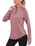 iClosam Sportshirt Damen Langarm 1/4 Reißverschluss Sport Shirt Damen Fitness Sport Langarmshirt...