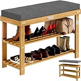 Casaria® Schuhbank mit Sitzfläche 90x30x48cm FSC®-zertifiziertes Akazien Holz 5cm Polsterauflage...
