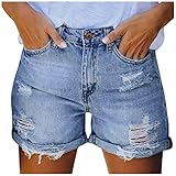 Jeans Shorts Damen Sommer - Kurze Jeanshose Damen High Waist Kurze Hose Damen Jeans mit Löchern...