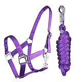 QHP Halfter-Set Beginner II Halfter + Führstrick mit Panikhaken verstellbar (Pony, Passion Flower)