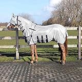 QHP Fliegendecke mit Hals und Hut 3 Bauchgurte, Frontverschluss, Schweiflatz (115 cm, Grau)